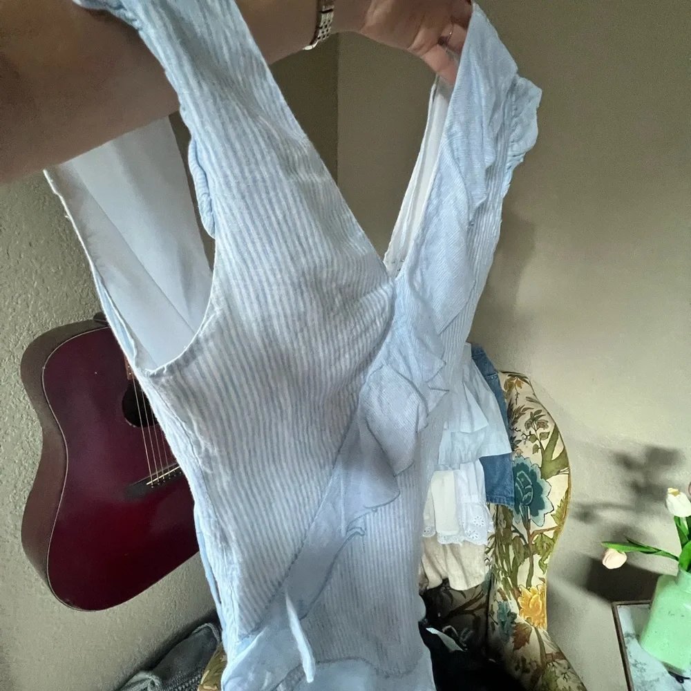 Designer Light Blue Ruffle Mini Dress - Picture 7 of 8
